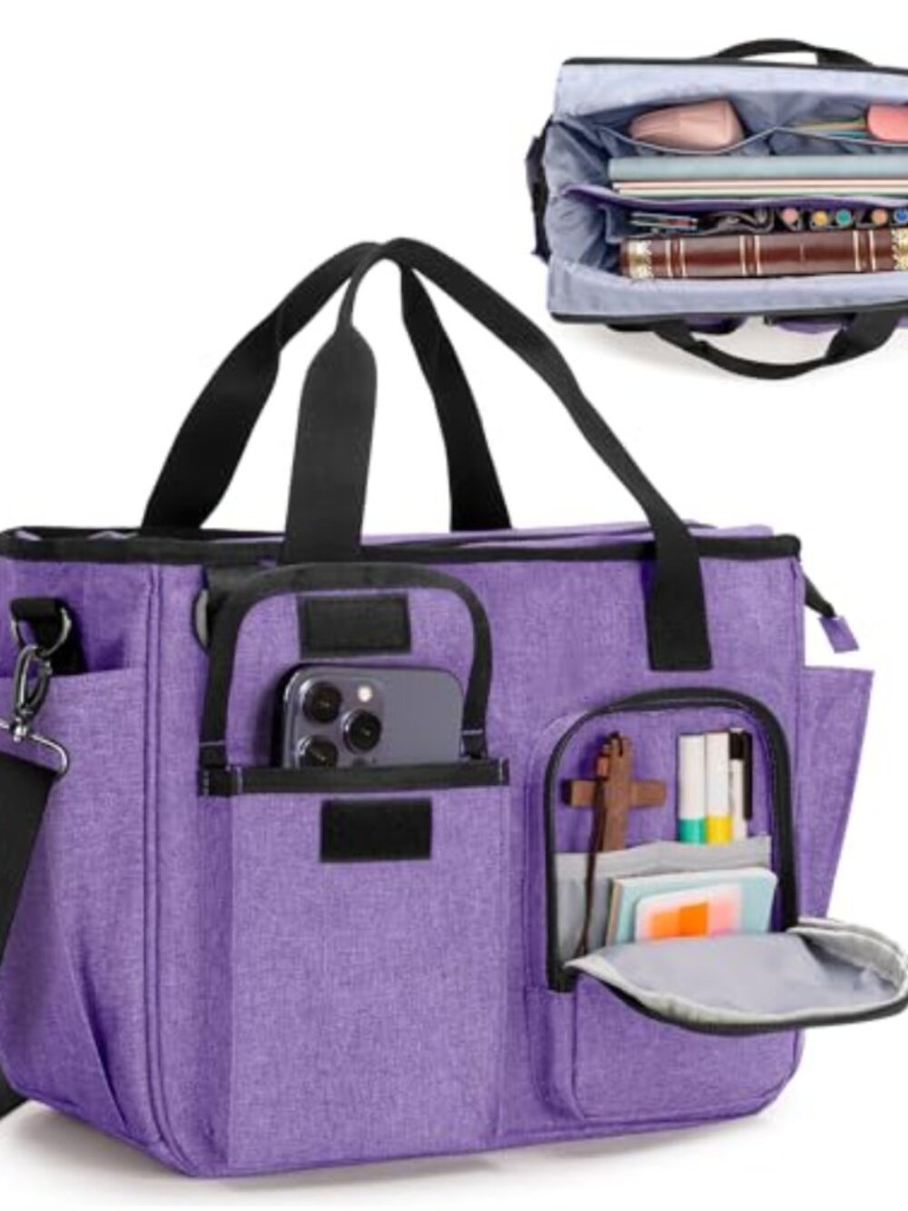 Luxja Bible Cover Tote Bag Polyester Multiple Pockets Women